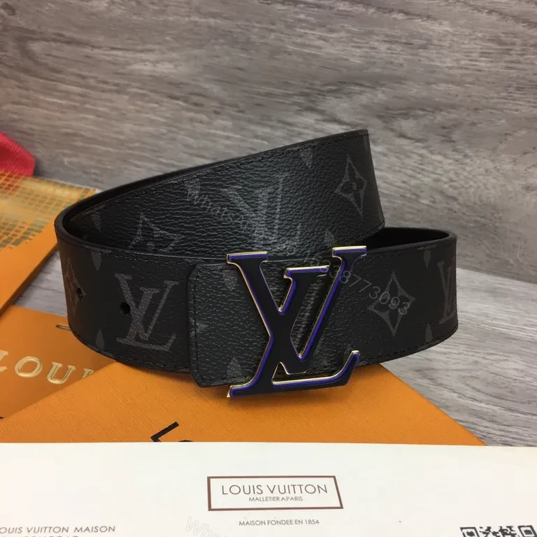 View 4 of Dark Matte LV-Style Monogram Belt with Gunmetal Buckle (Men)