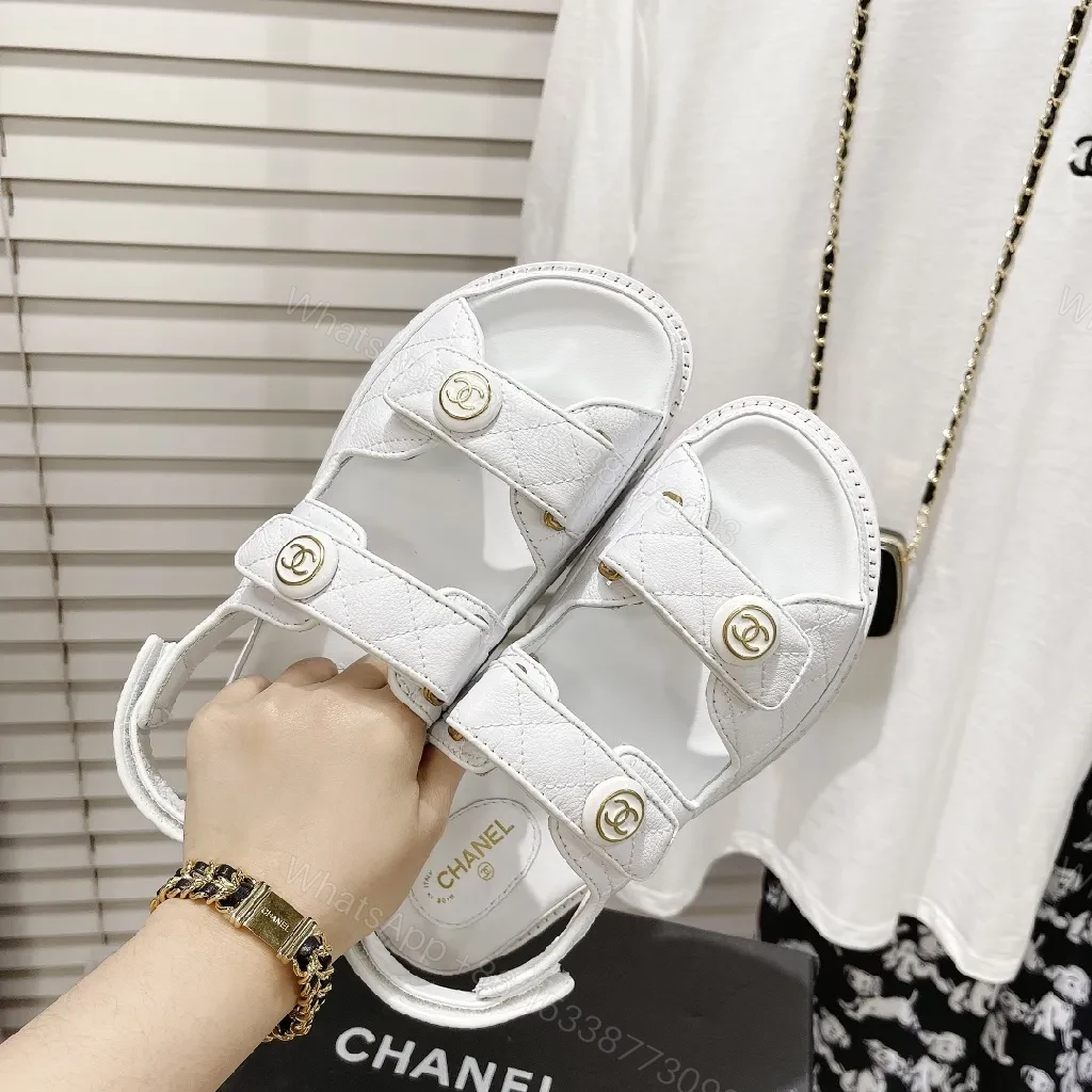 View 9 of White Quilted Sandals with Gold Hardware, Comfortable Luxury