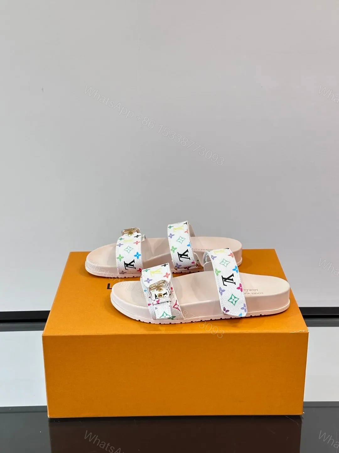 View 3 of LV Men White Patterned Leather Sandals