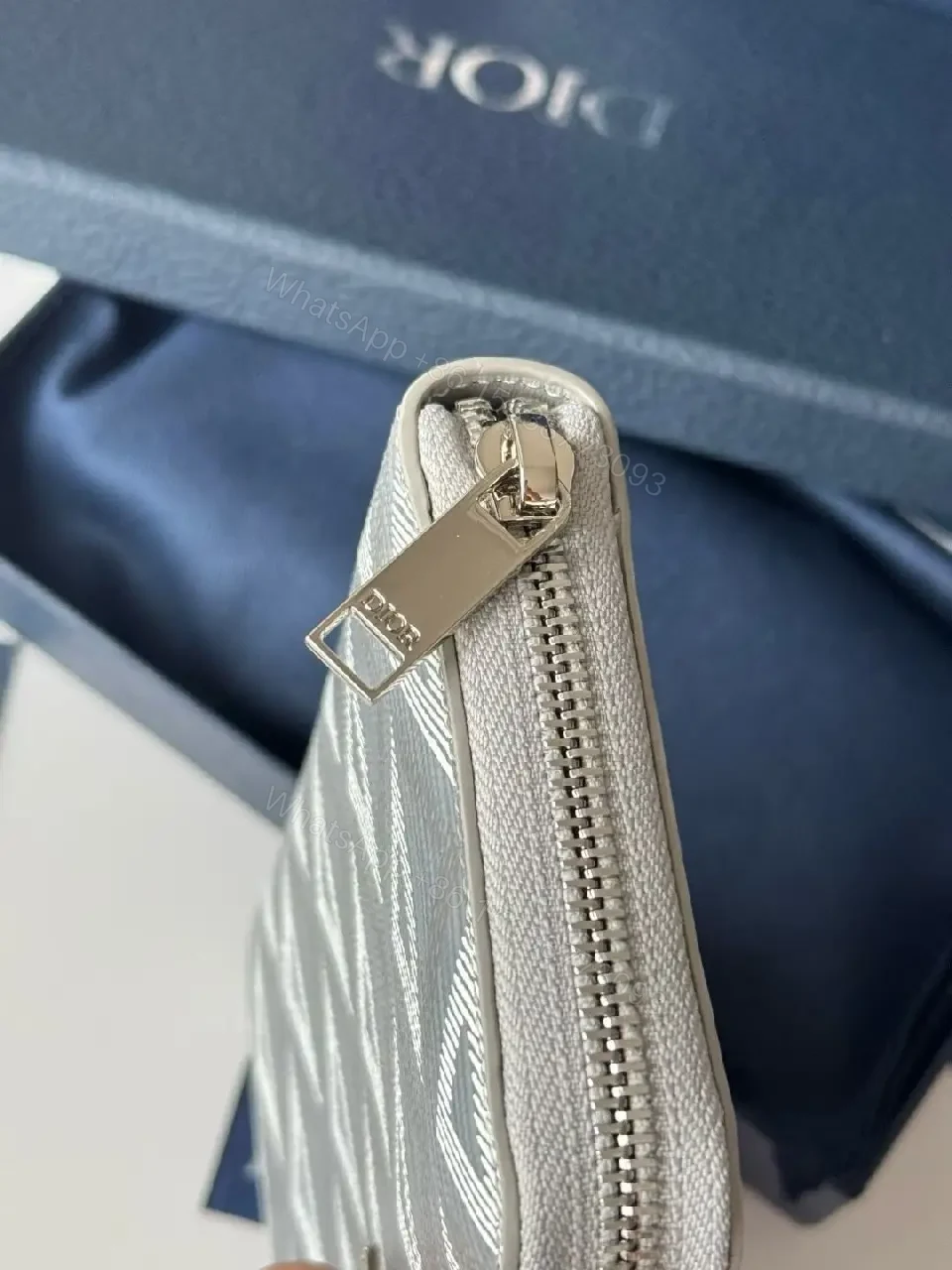 View 5 of Geometric Gray Wallet Case: Luxe Texture & Zippered Chic