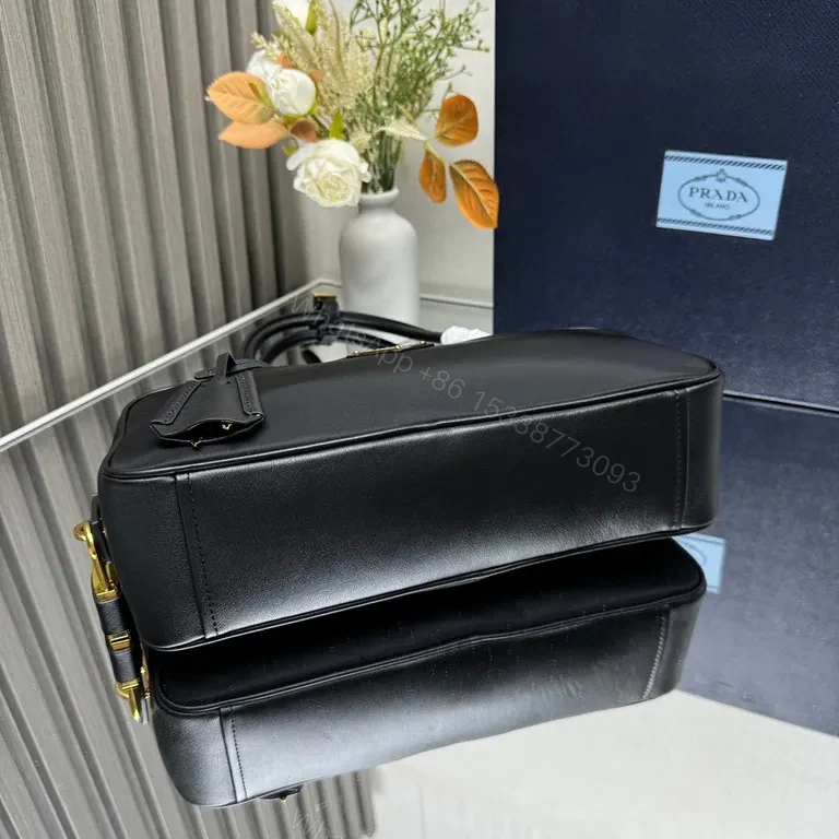 View 6 of Prada Compact Satchel: Leather, Black, Gold Hardware
