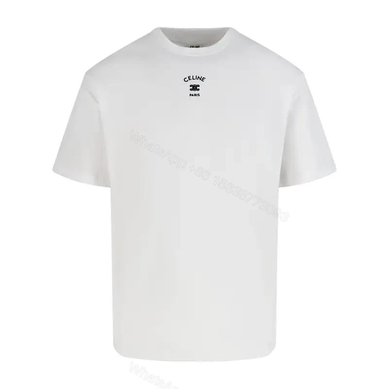 Lux White Cotton Minimal Tee with Subtle Chest Logo — view 1