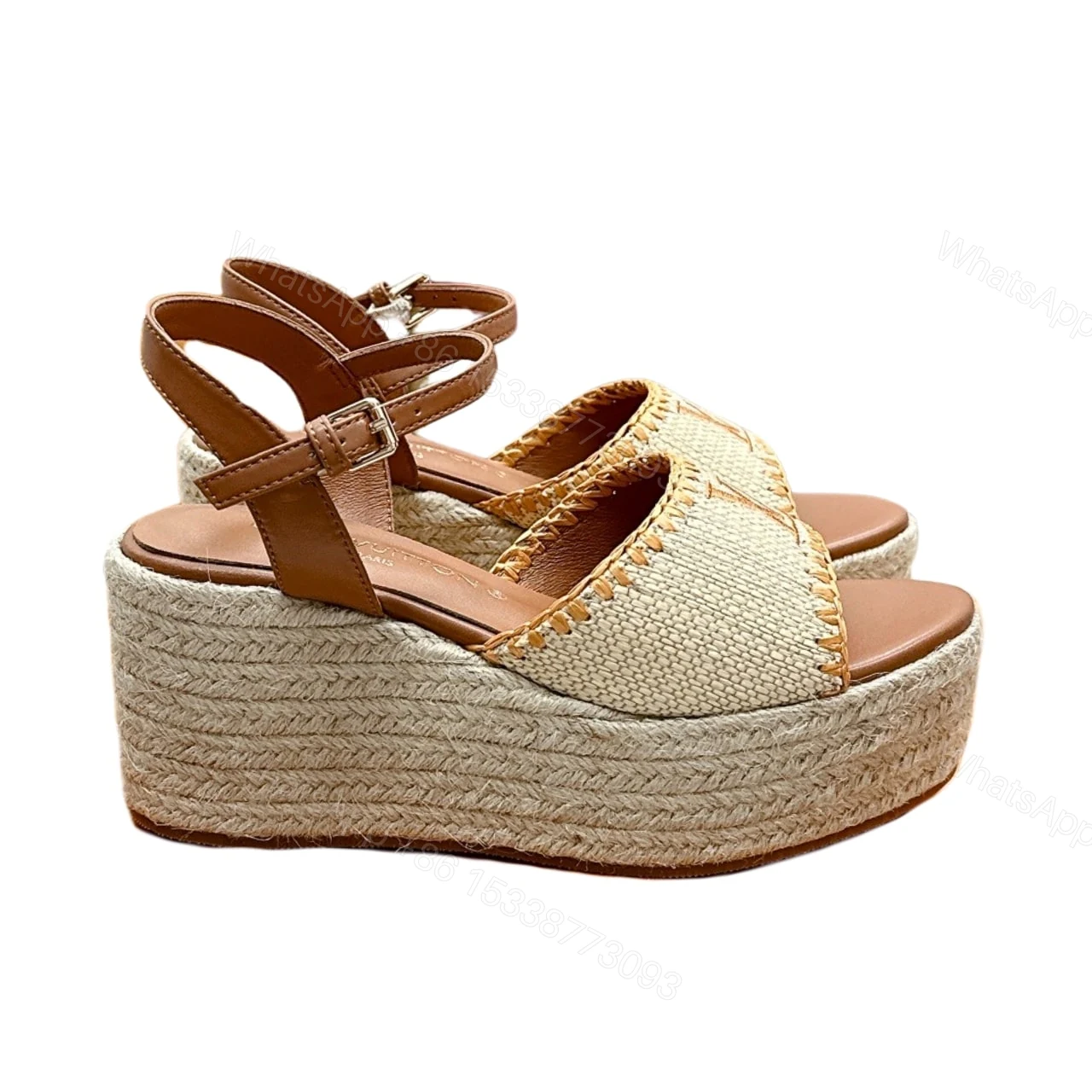 LOUIS VUITTON HELIOS WEDGE SANDAL RAFFIA BROWN — view 1