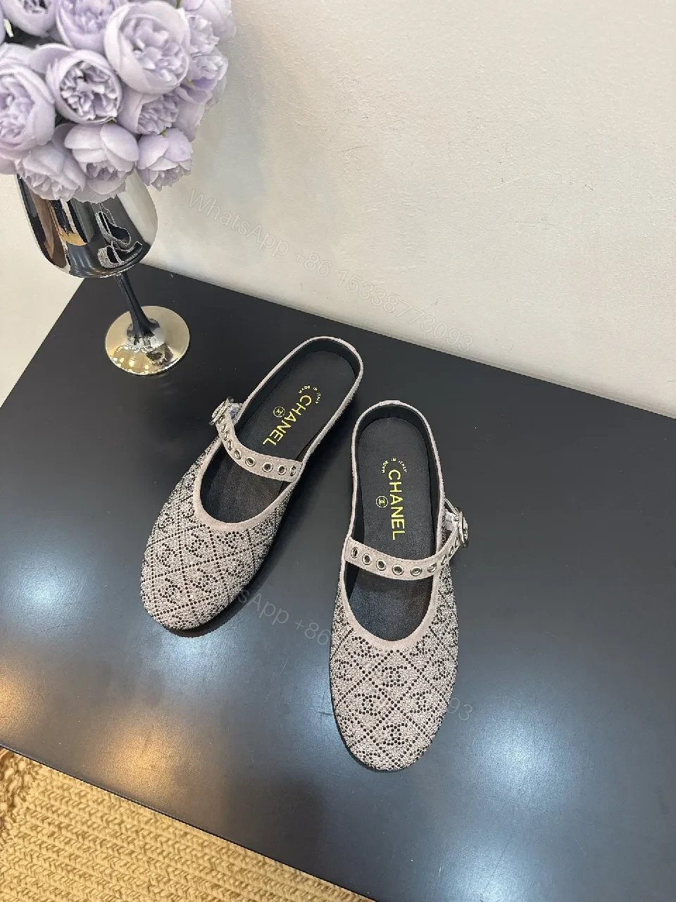 View 3 of Crochet-Texture Flats with Studded Strap Shine
