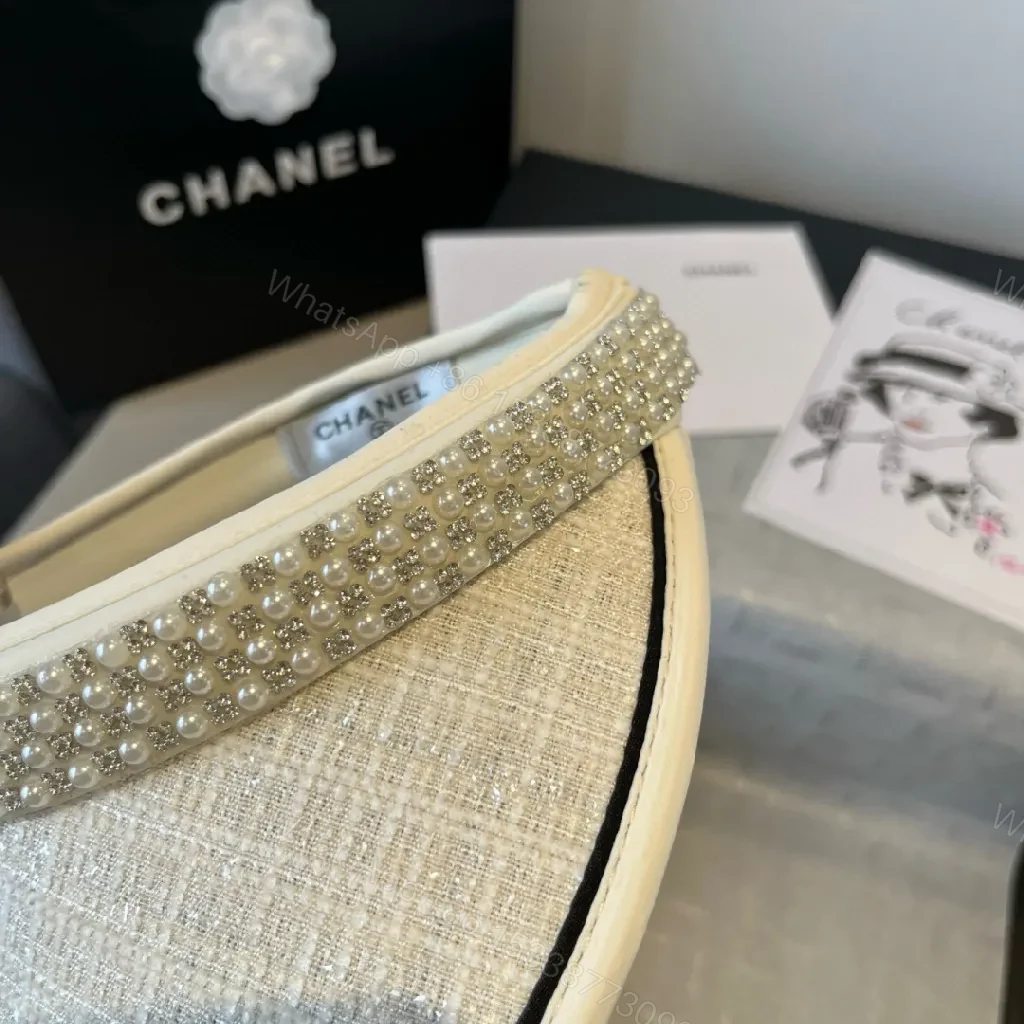 View 8 of Linen Visor + Pearl Trim + Couture Style + All-Day Comfort + Visor