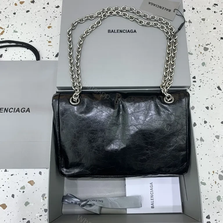View 2 of Chic Leather Shoulder Bag: Black, Chain Detail, Luxe Everyday