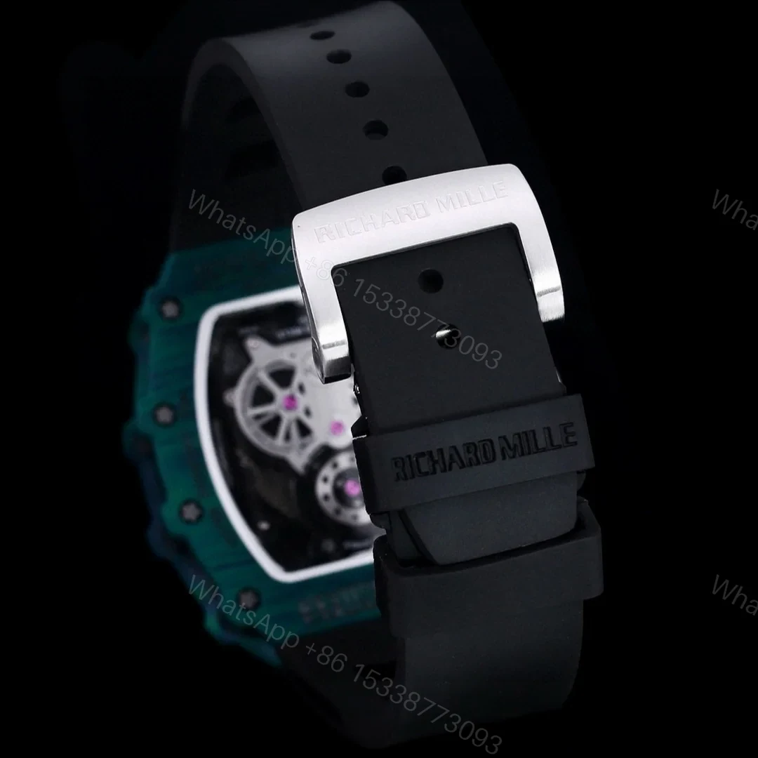 View 8 of Richard Mille RM21-01 Automatic Skeleton Watch 40MM Black Carbon Fiber Case Blue Bezel Premium Edition RM-RM21-01-BLK-CARBON-BLU-40
