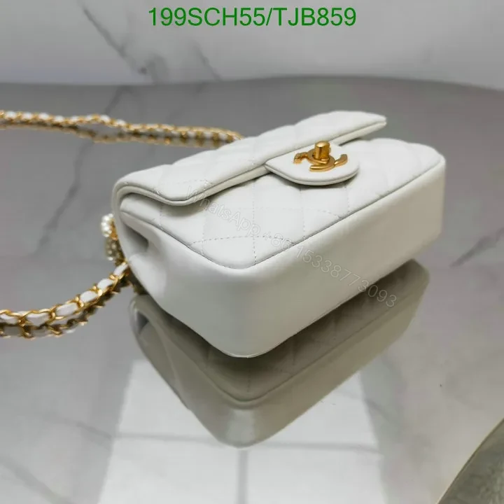 View 5 of Chanel White Flap Bag featuring Pearl Crush and Gold Hardware M9524