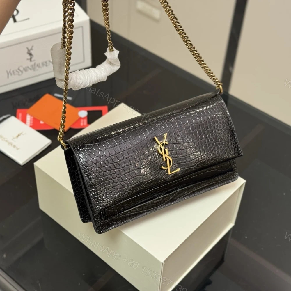 View 3 of Saint Laurent Sunset Embossed Clutch Black 22Cm