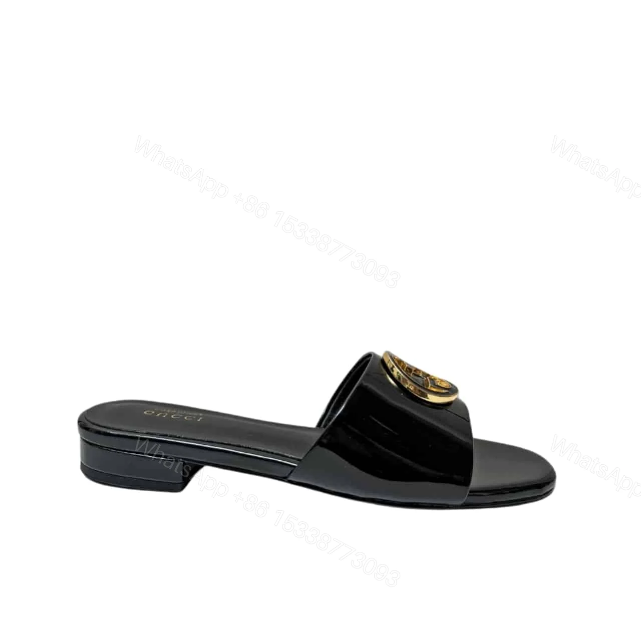 GUCCI WOMEN ROUND INTERLOCKING G SANDAL IN BLACK — view 1