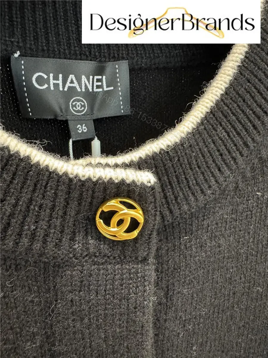 View 9 of Black Knit Cardigan with Piping & Gold Accents