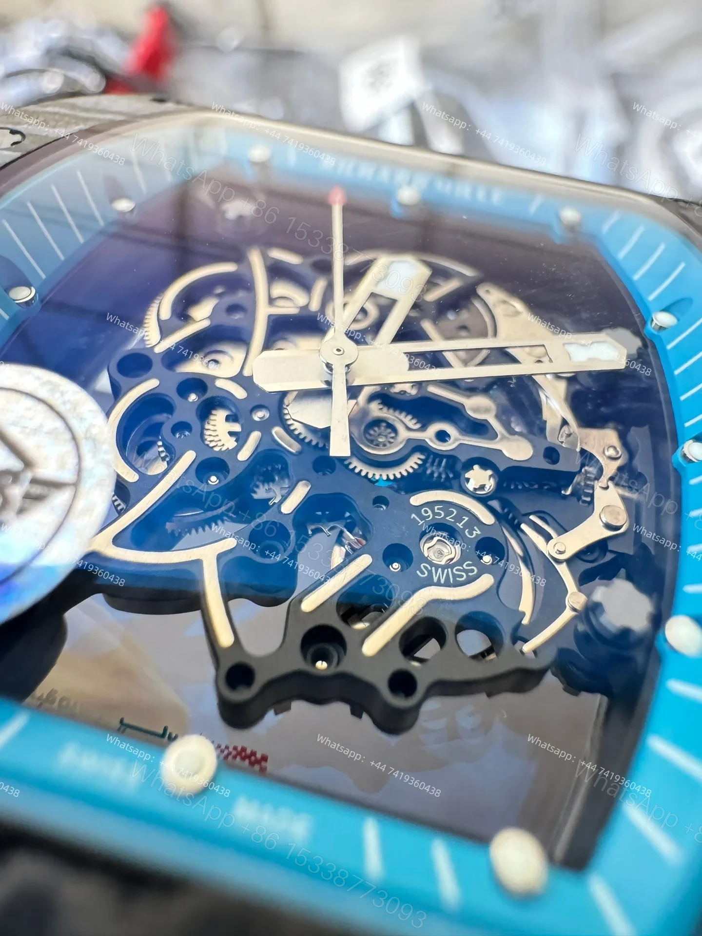 View 5 of Super Clone Richard Mille RM 055 Carbon TPT Blue Rubber Strap 1:1 Replica Watch
