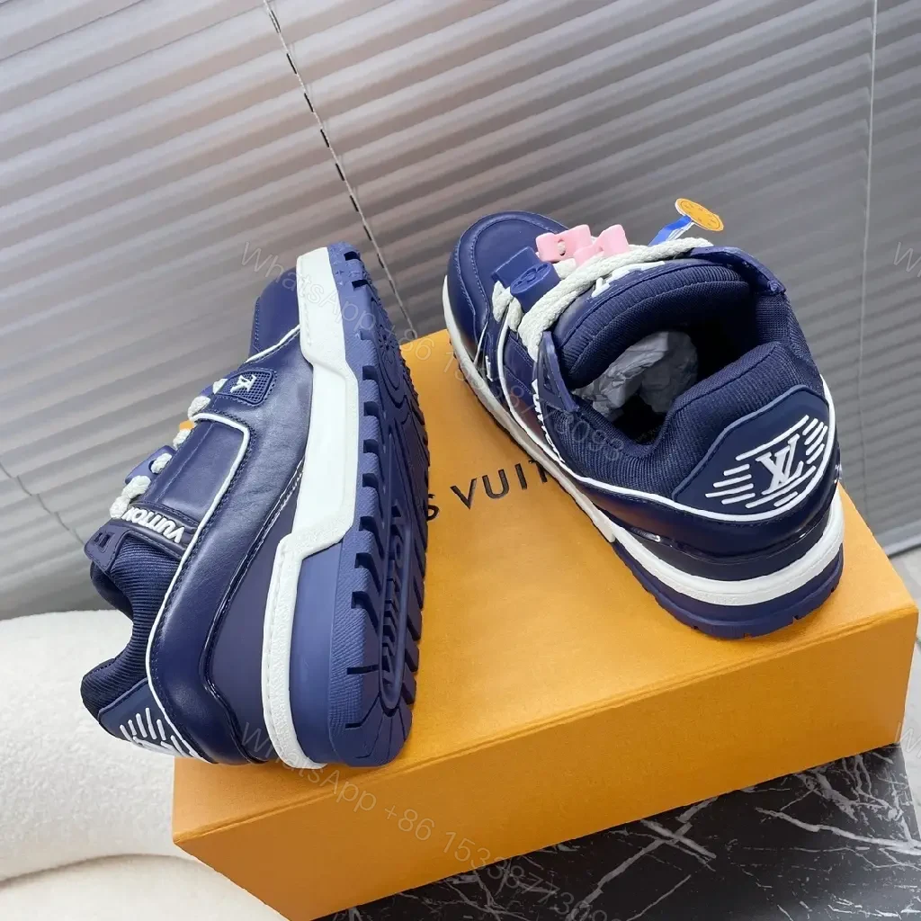 View 5 of Navy Leather High-Top Sneakers with Charms and LV-Inspired Accents