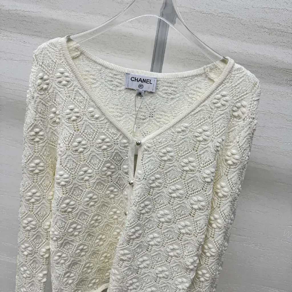 View 8 of Off-White Lace Cardigan Scalloped Edges: Elegant Layering Knit