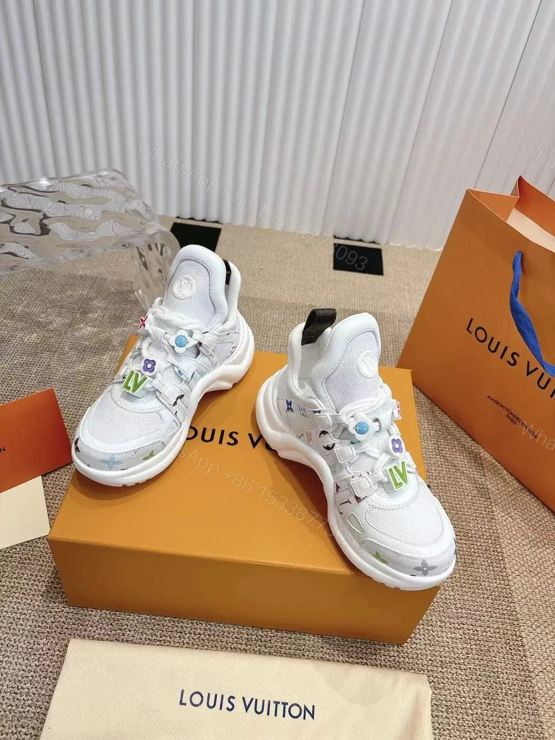 LV Women White Mesh Embellished Sneakers — view 1