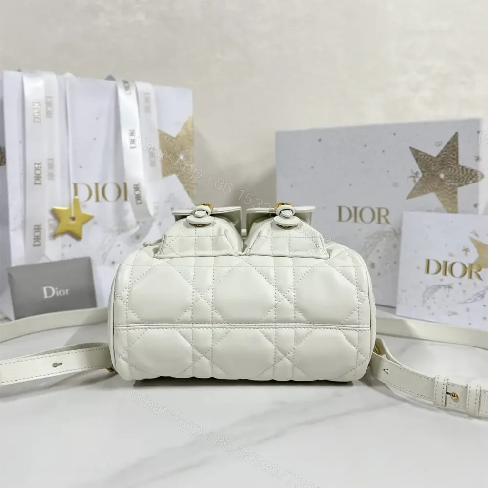 View 4 of 高仿Dior*Caro系列M6301M030小羊皮雙肩包白色中號免檢版