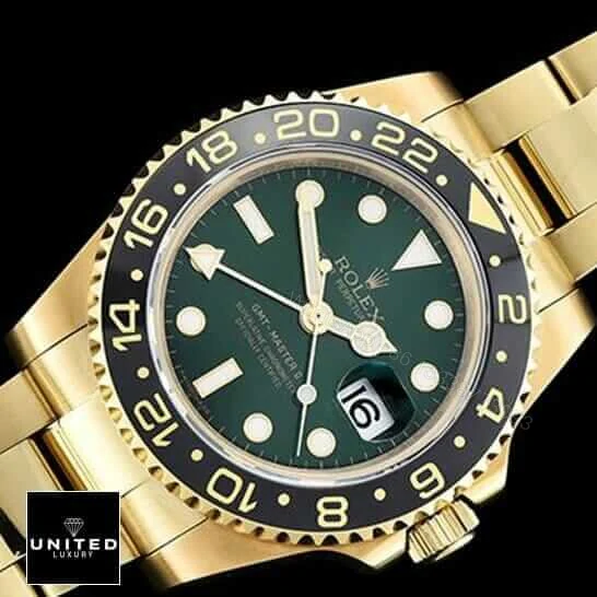 View 6 of Rolex GMT-Master II 11678LN Yellow Gold Green Dial oyster Replica