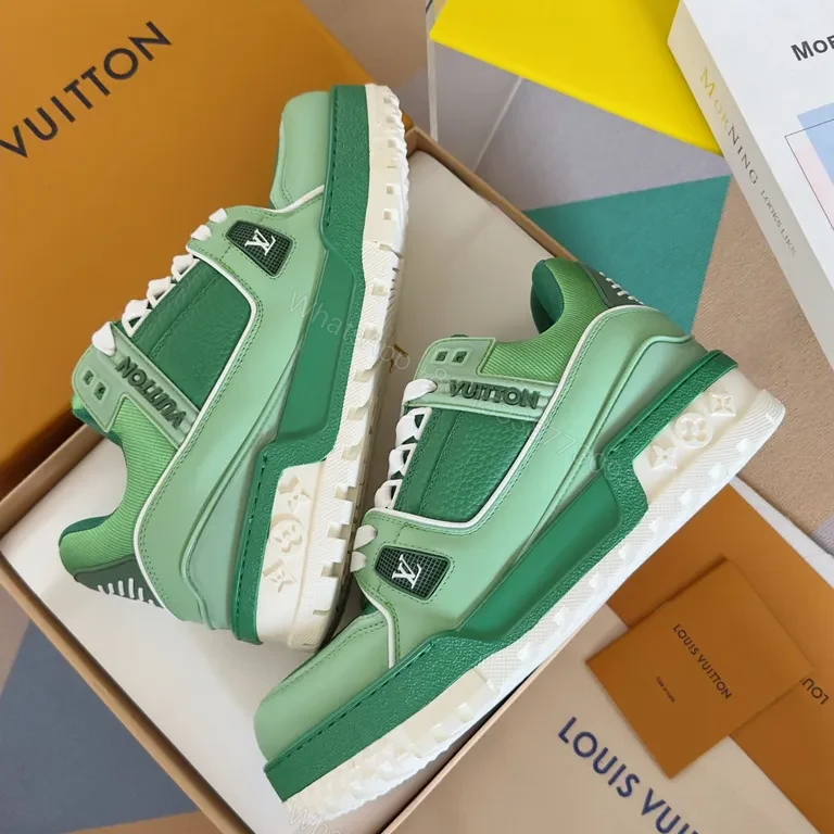 View 9 of Mint Green LV-Style Leather Sneakers
