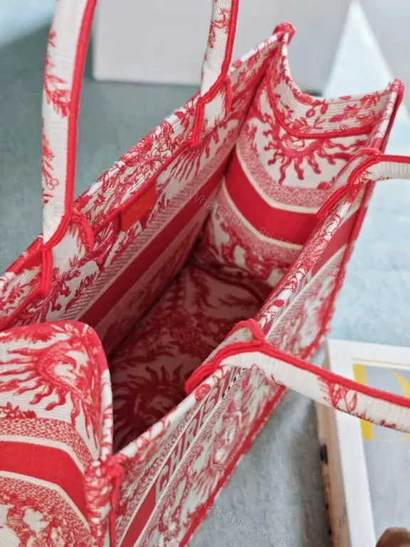 View 8 of Bold Tote: Red-Cream Jacquard, Dior-Style Brand, Structured Carryall