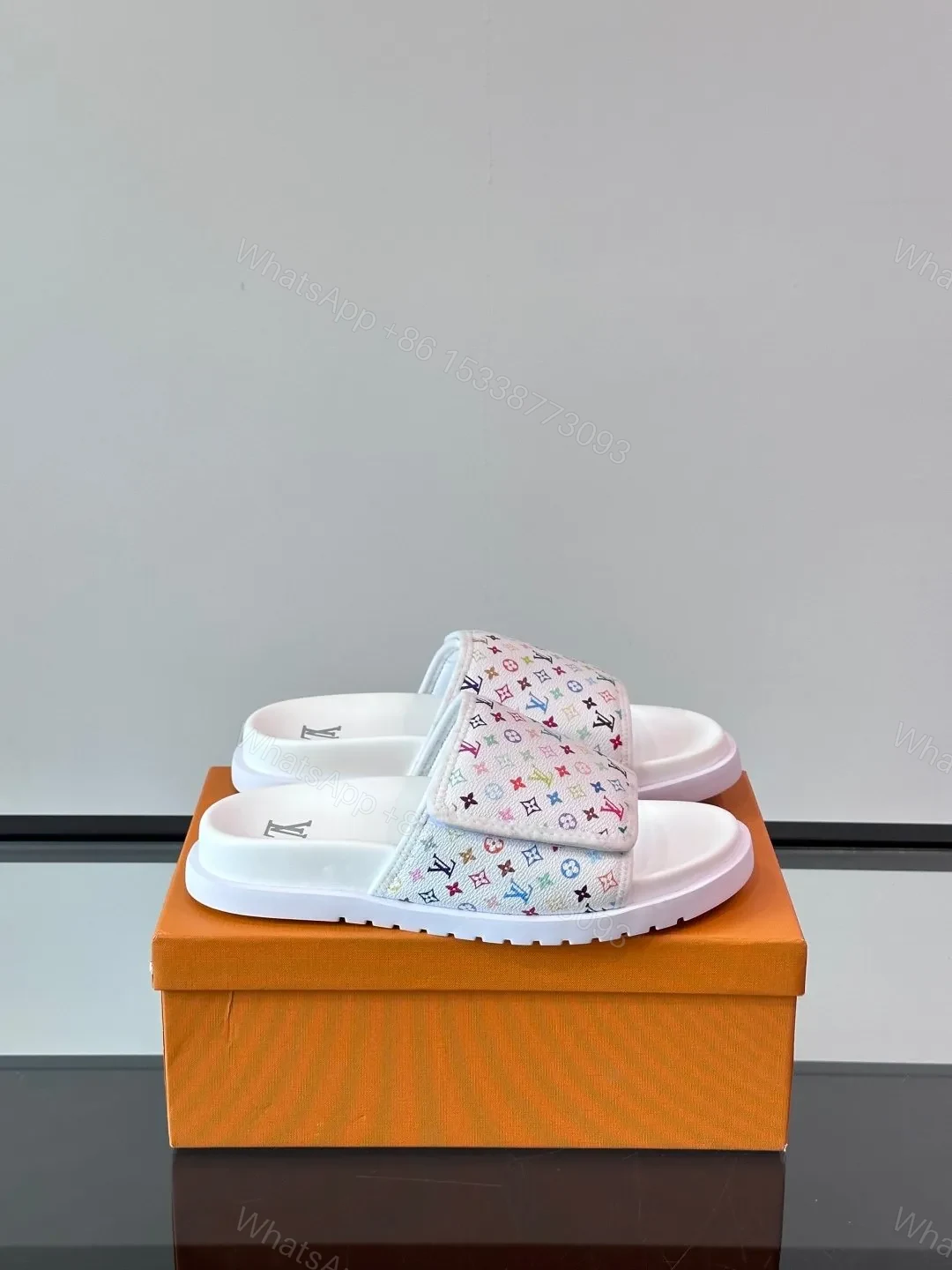 LV Men White Patterned Leather Slides — view 1