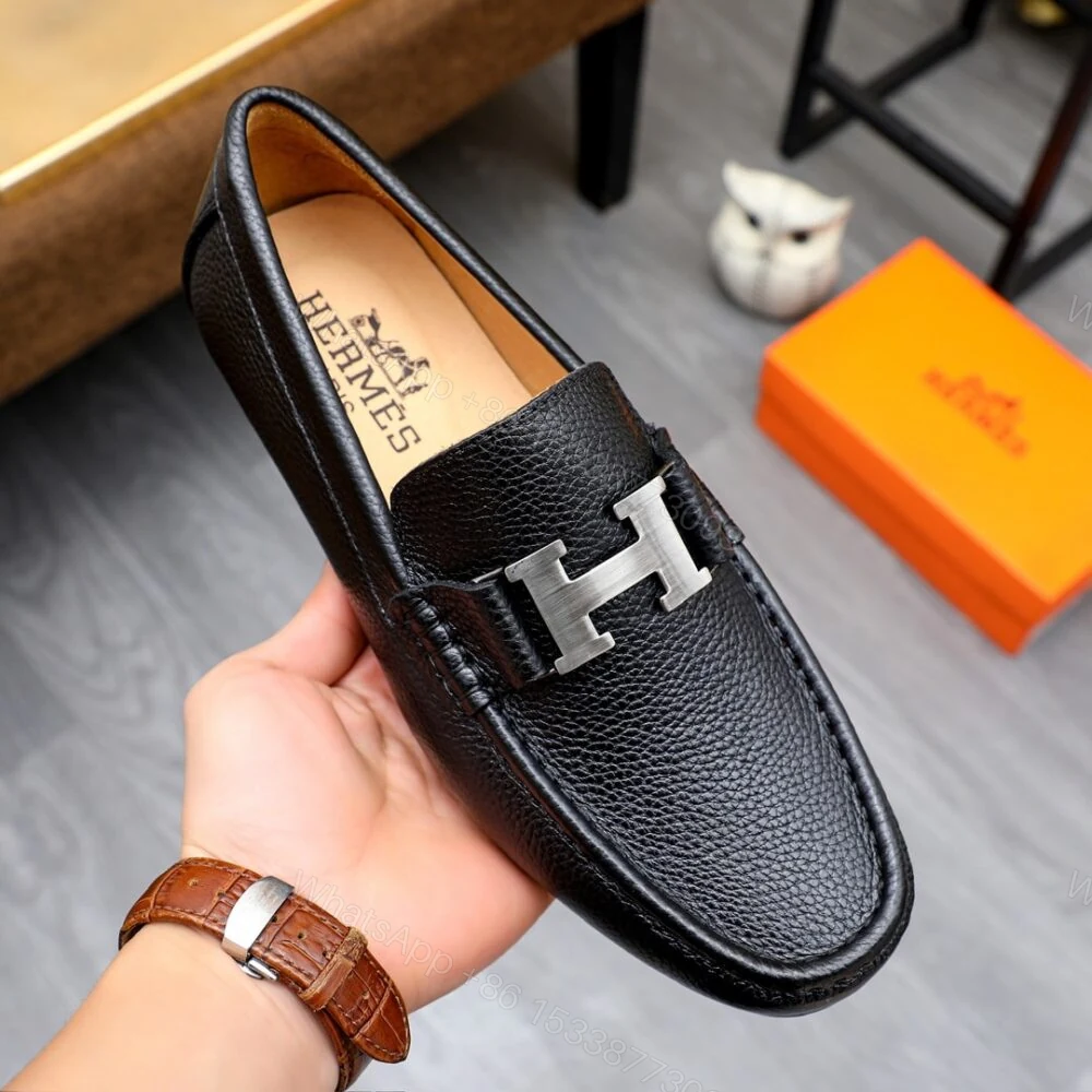 View 5 of Hermes Men’S Loafer Moccasin Leather With H Silver Black