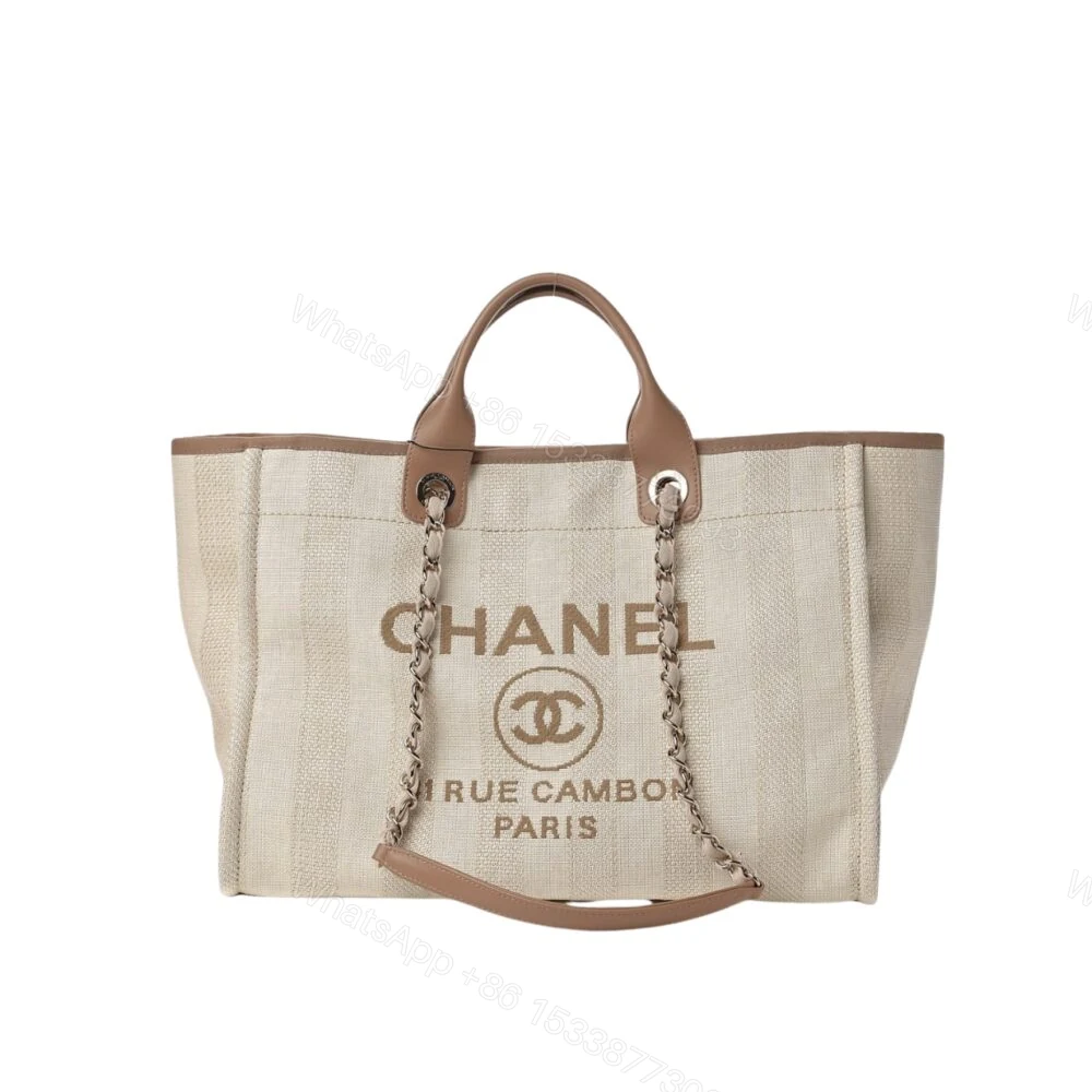 Chanel Deauville Medium Tote Beige And Brown Canvas 38Cm — view 1