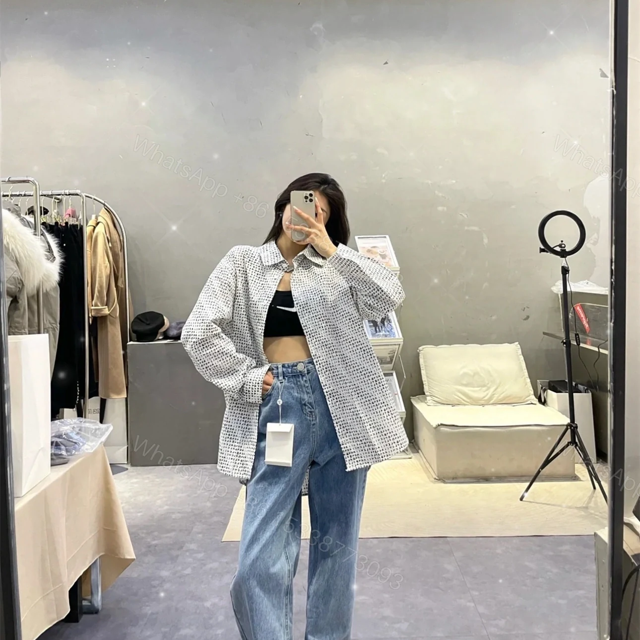 View 15 of 高仿Balenciaga*FW24系列627023拼色條紋長袖襯衫灰色