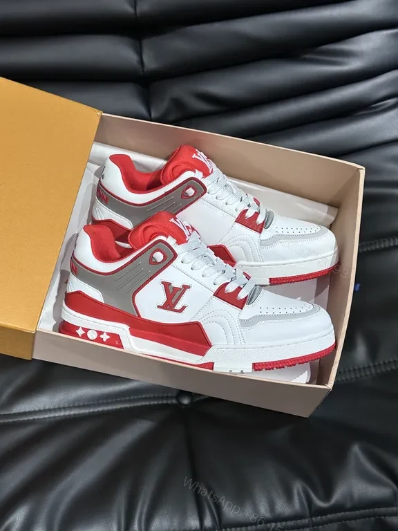 View 4 of Dynamic White-Red LV Detail High-Tops Sneakers