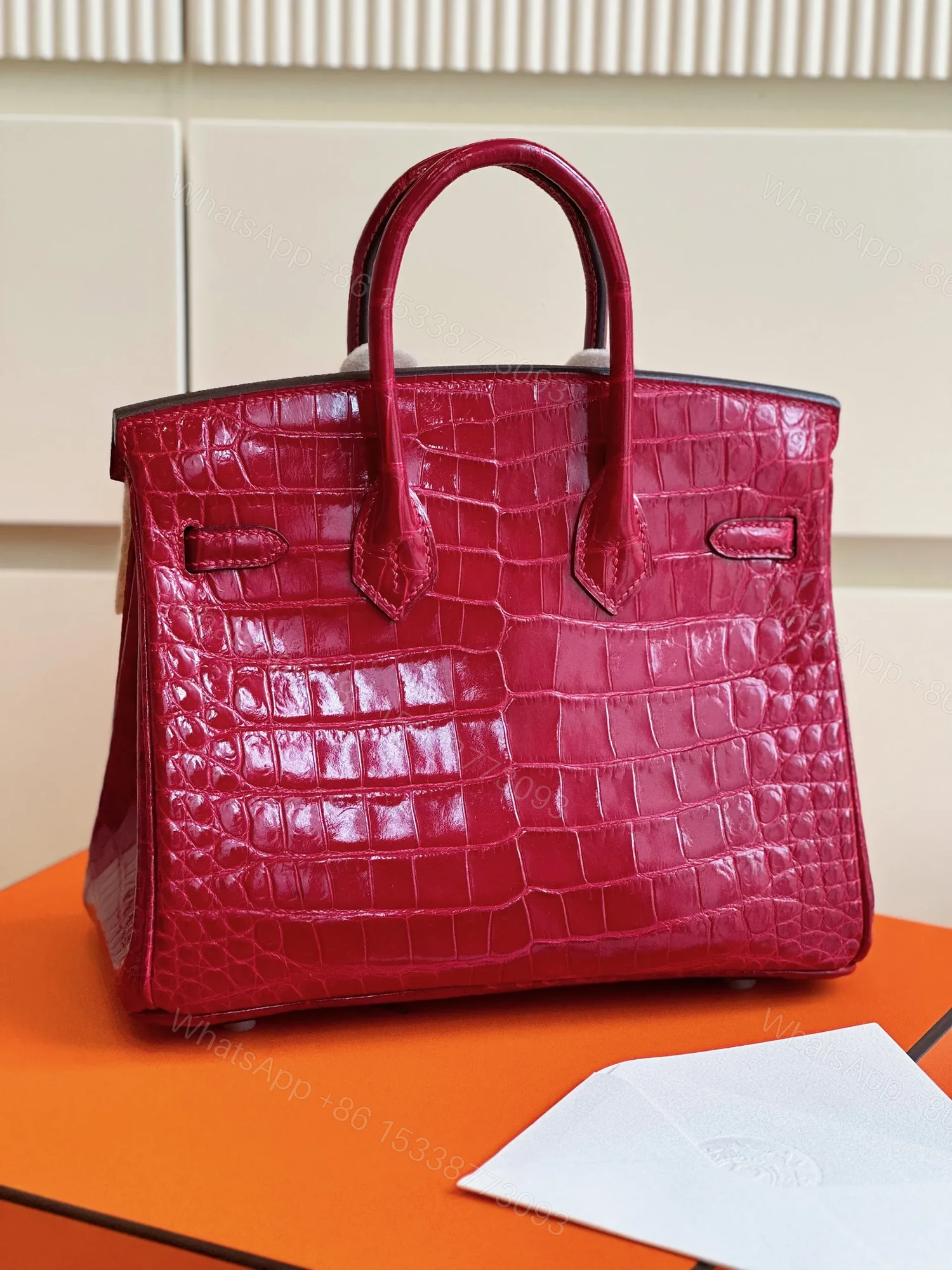 View 8 of HN 25 Red Genuine Crocodile Leather Palladium Hardware