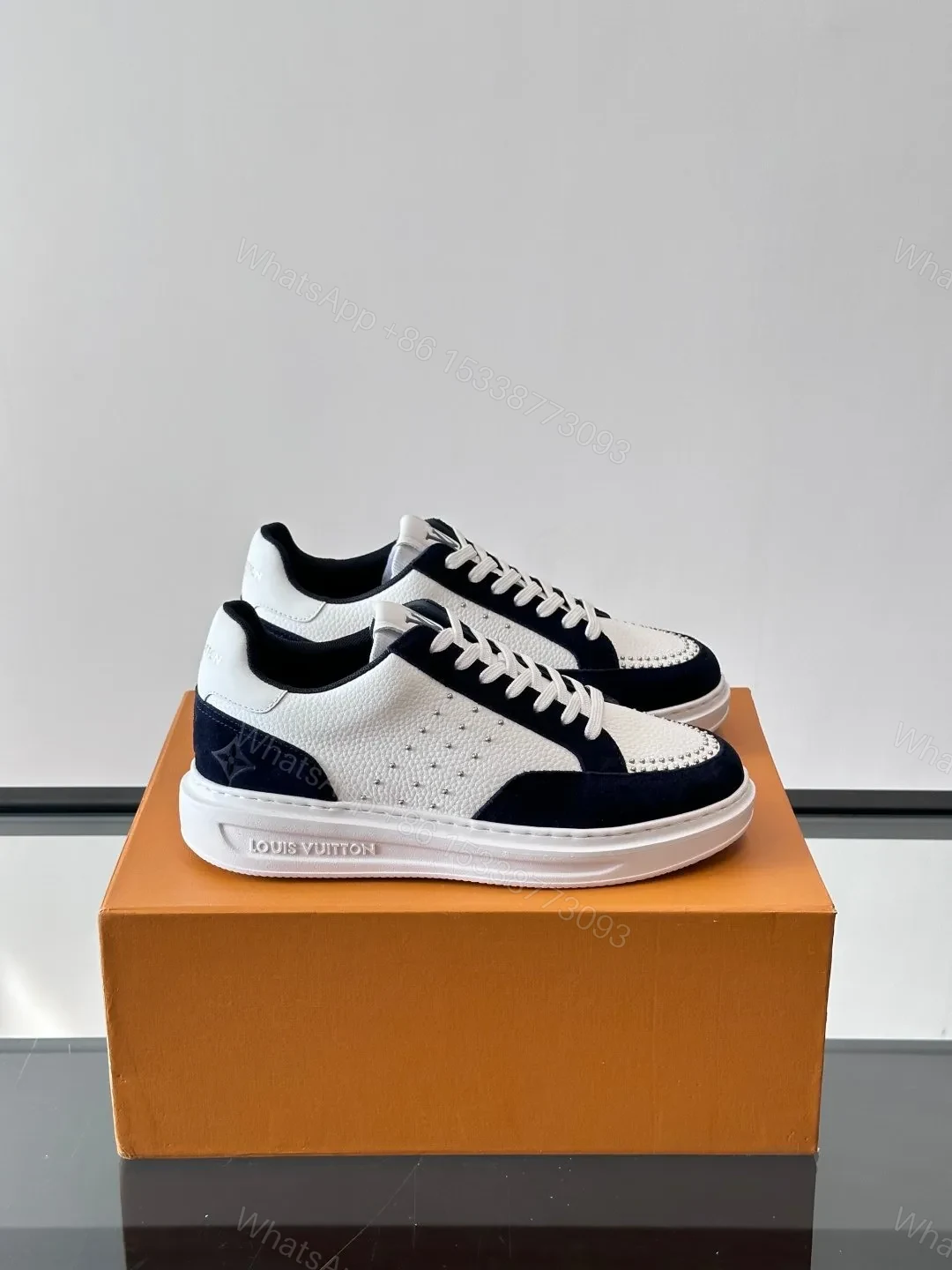 LV Men White Leather Suede Sneakers — view 1