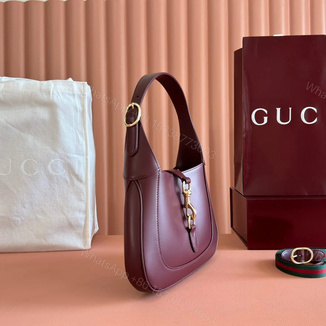 View 3 of JACKIE SMALL SHOULDER BAG 27 IN BURGUNDY RED CALFSKIN GOLD HARDWARE