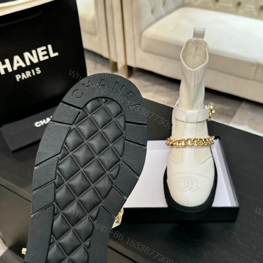 View 5 of Knit Chelsea Boots: Texture + Leather Toe, Gold Chain, All-Day Comfort