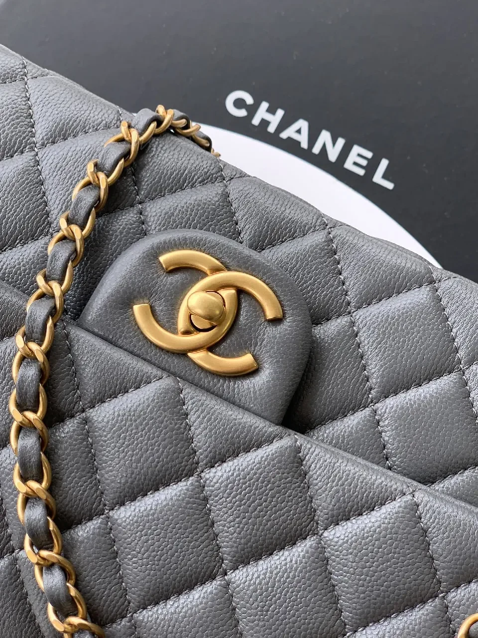 View 8 of Chic Quilted Crossbody: Grey Calfskin, Modern Luxe, Compact