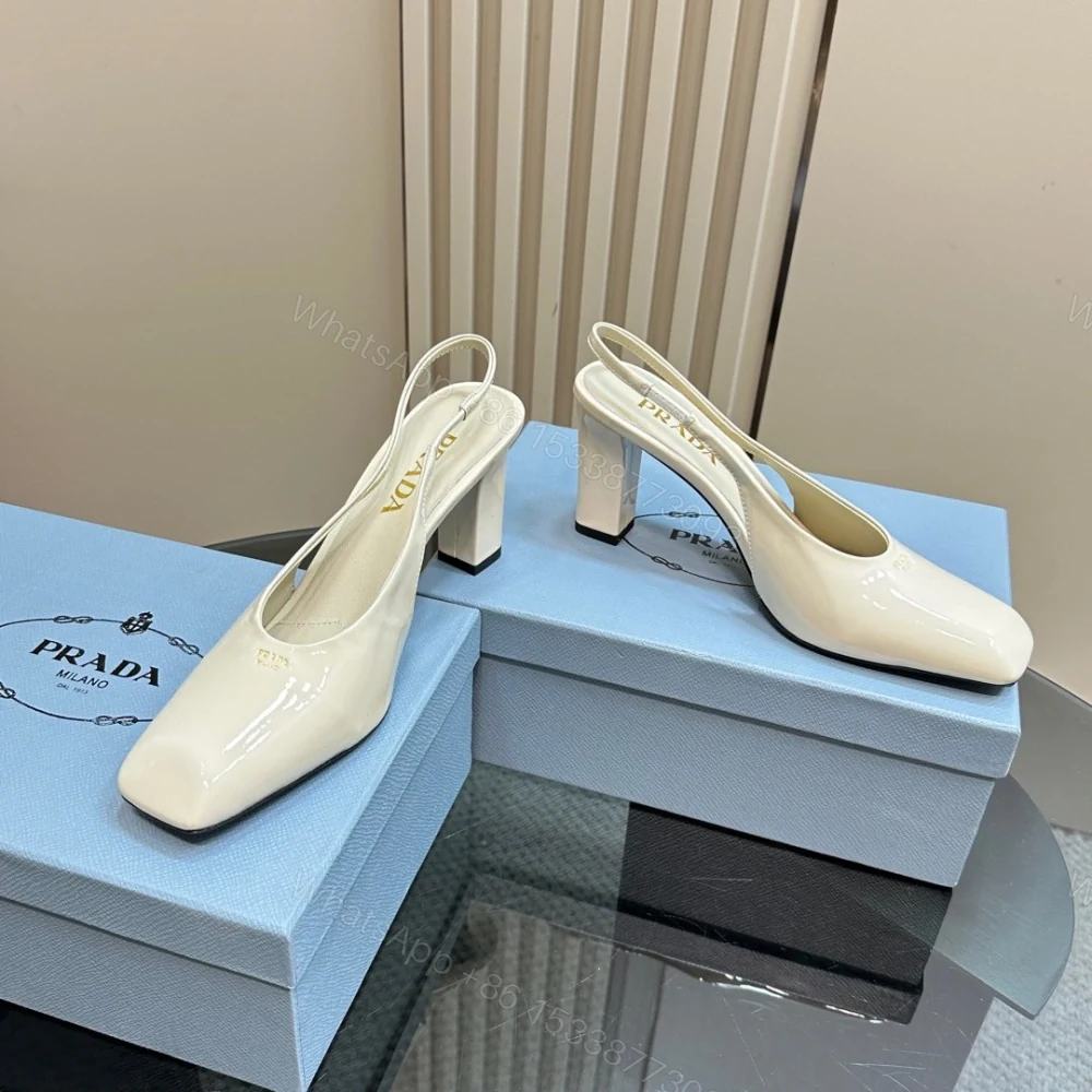 View 5 of 高仿Prada*1I838B方頭粗踭露跟鞋8.5CM漆皮白色免檢版