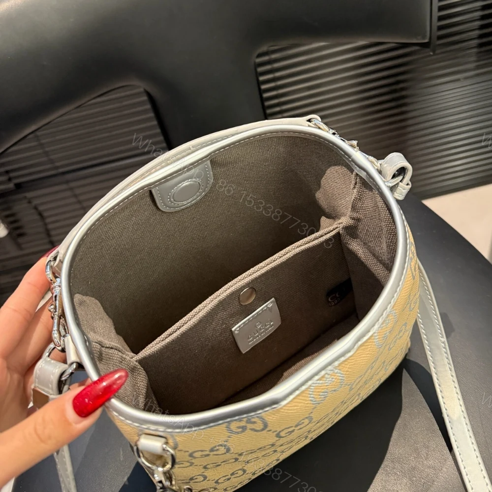 View 7 of Gucci Gg Emblem Small Bucket Bag Silver Gg Fabric 20Cm 815118 Fafel 8741