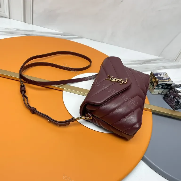 View 9 of Quilted Burgundy Crossbody with YSL Hardware â€” Luxe Compact Bag