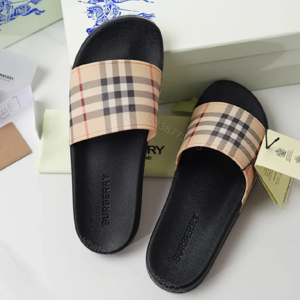 Patterned Plaid Slide Sandals: Luxe Everyday Comfort — view 1