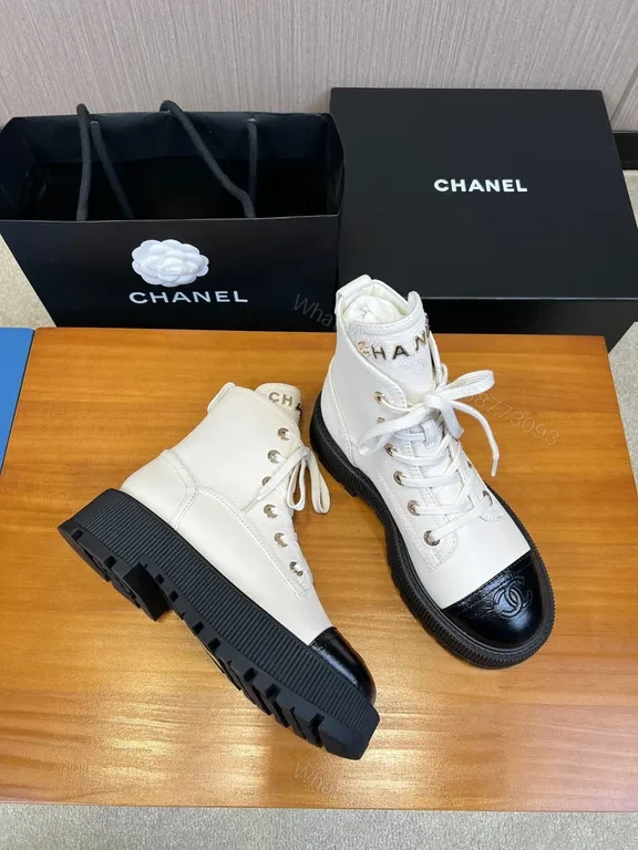 View 6 of Chanel-Inspired Two-Tone Combat Boots: Luxe, Durable, Bold