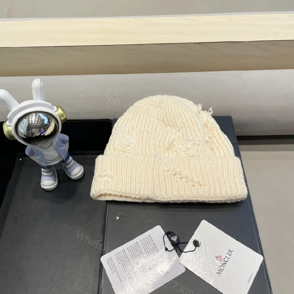 View 7 of Cream Knit Beanie, Cream, Cable-Knit, Signature Emblem, Beanie