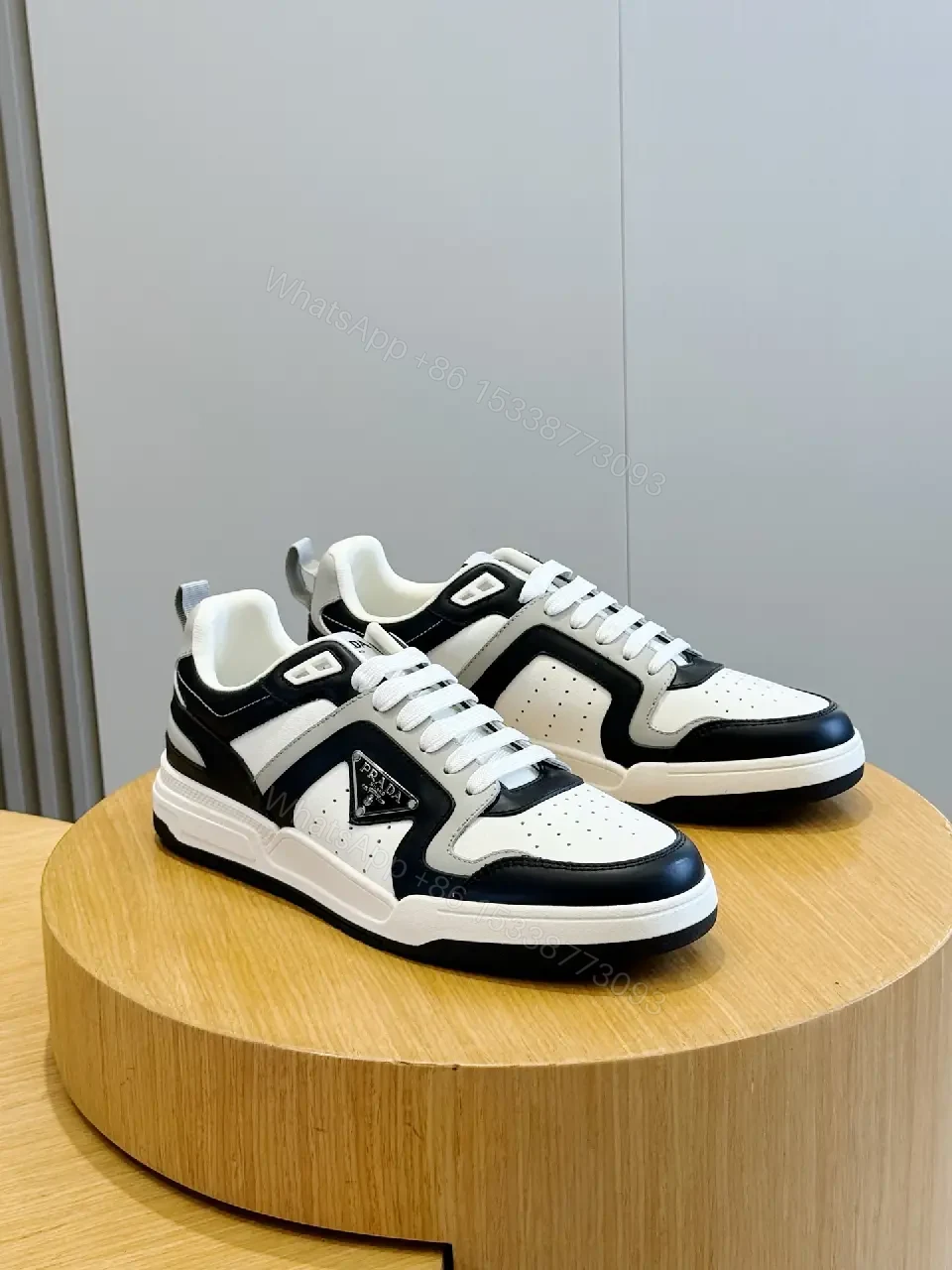 View 3 of White Black Leather Sneakers Modern Prada Inspired Sneaker Box Set