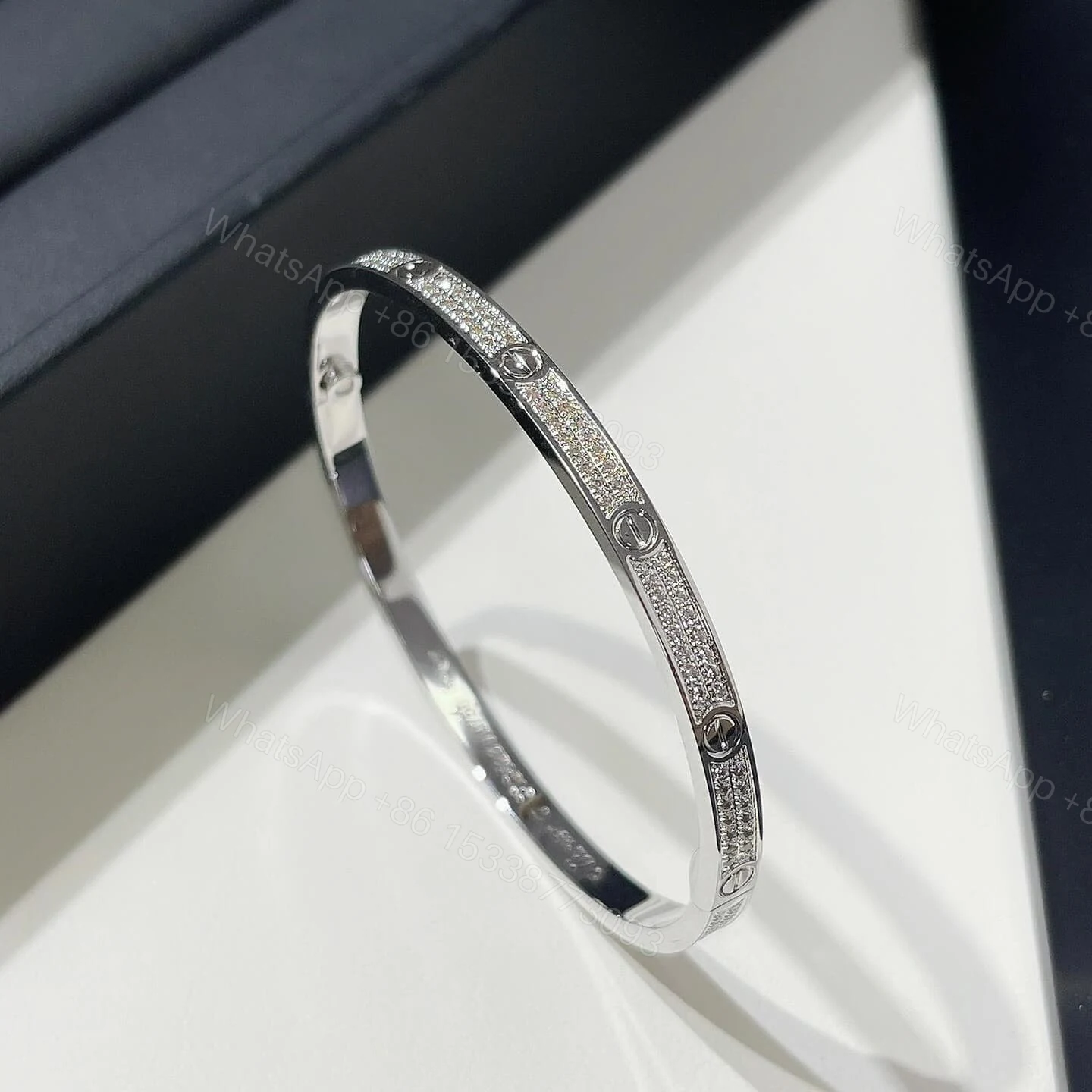 Cartier Thin Love Bracelet Pave Diamonds White Gold N6710817 — view 1