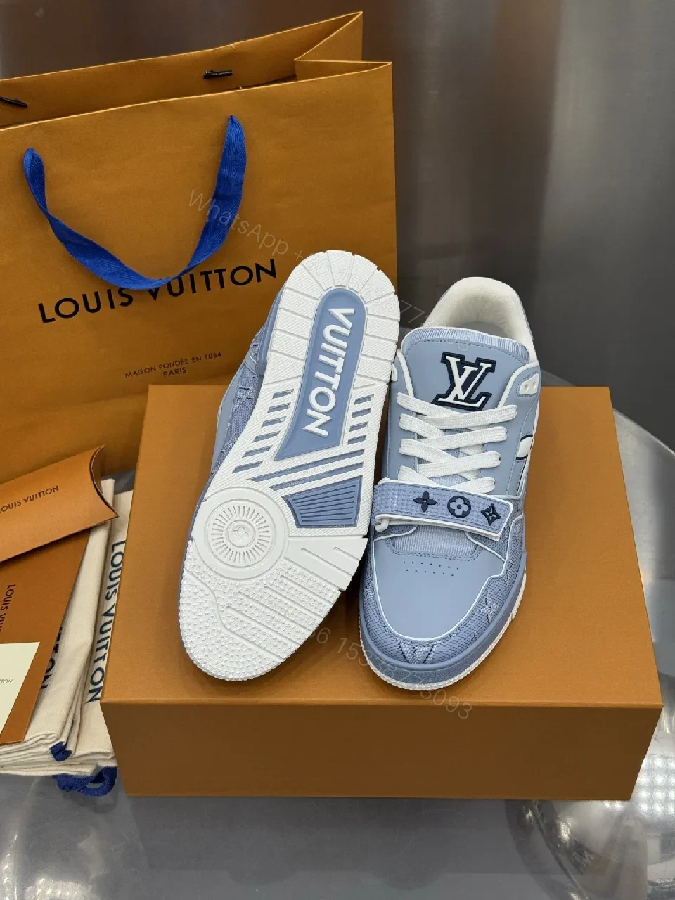 View 2 of Light-Blue Luxe High-Tops: Designer-Inspired Comfort Sneakers