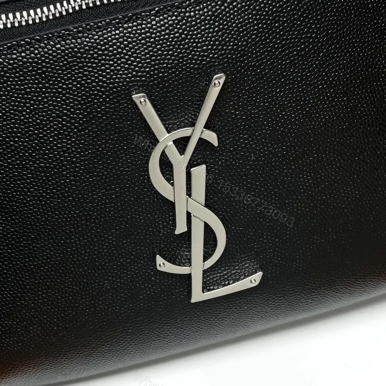 View 3 of Compact Leather Belt Bag with YSL Hardware - Noir Style