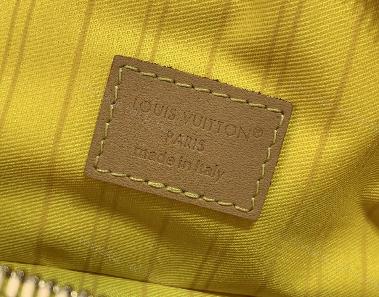View 3 of Dark Brown LV Monogram Crescent Belt Bag with Yellow Top Panel