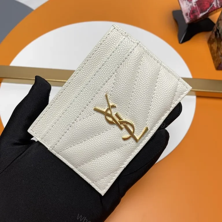 View 6 of Chic White Leather Cardholder with Gold YSL Emblem