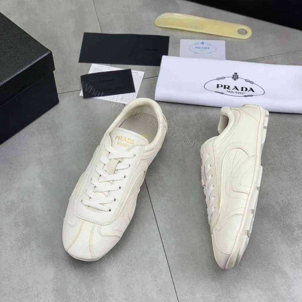 View 4 of Prada Montecarlo Re Edition 2005 Antiqued Nappa Leather Sneakers Chalk White