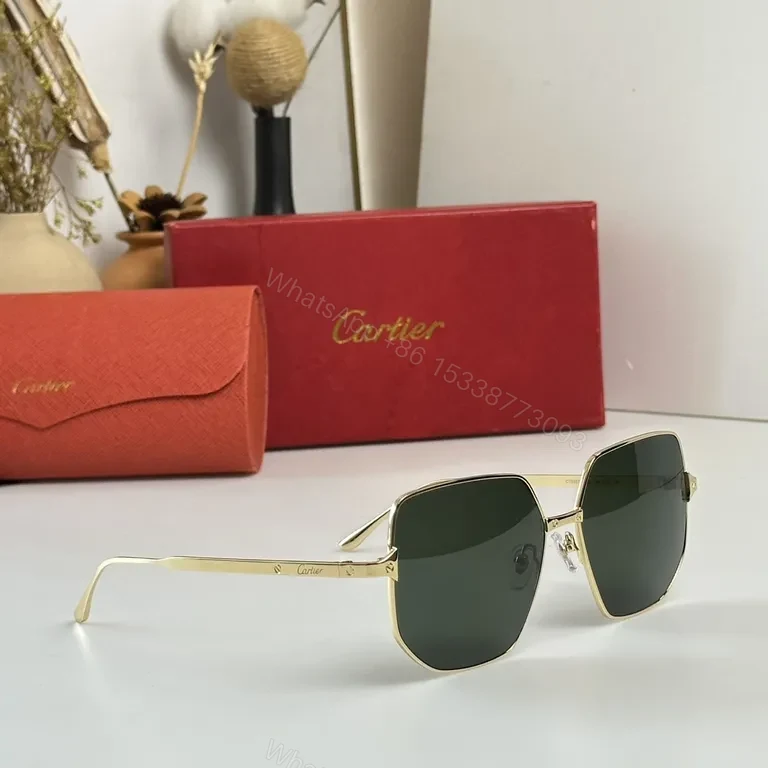 View 8 of Golden Frame Cartier Sunglasses: Modern Luxe UV400 Glasses