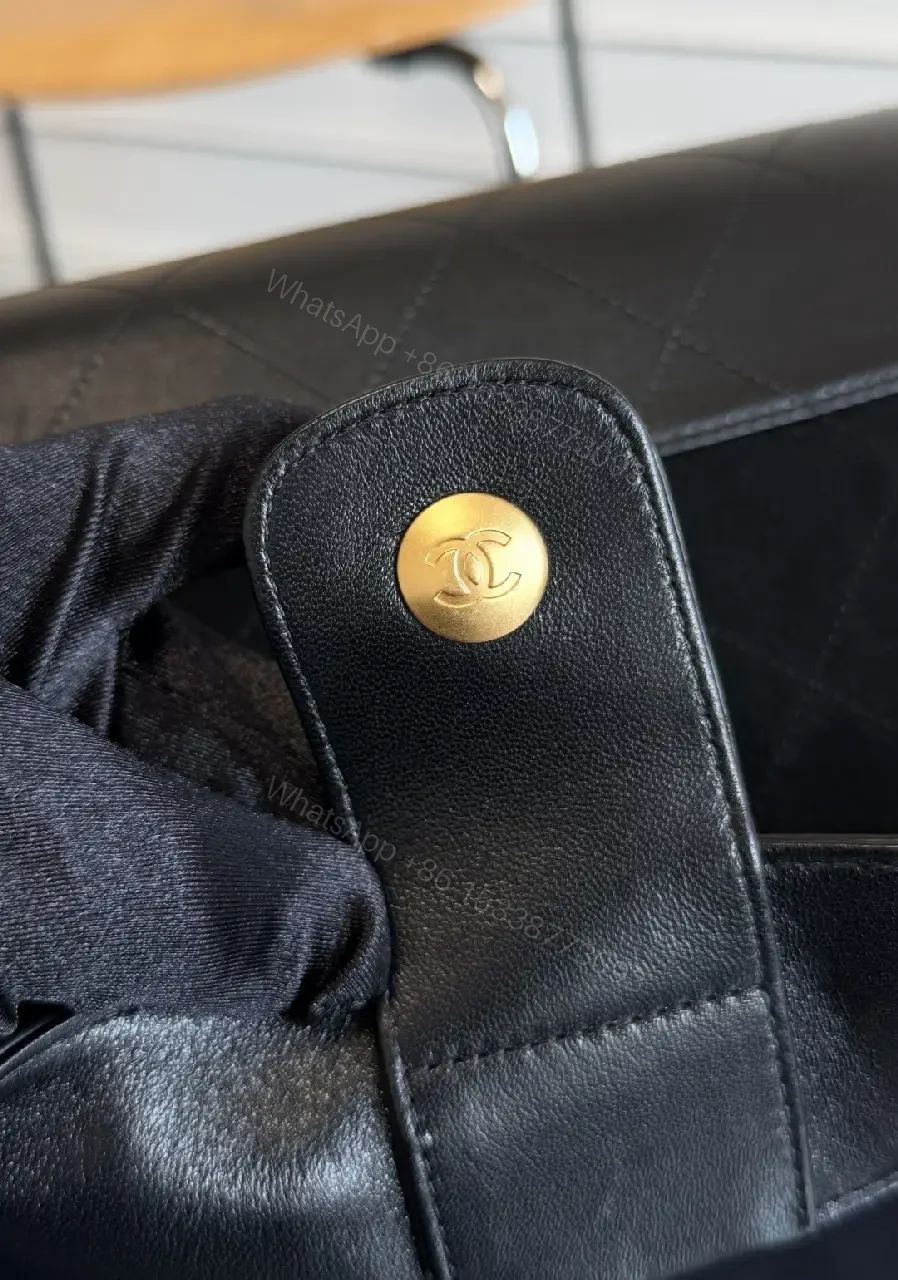View 11 of Black Quilted Tote - Gold Chain - Modern Luxury Tote