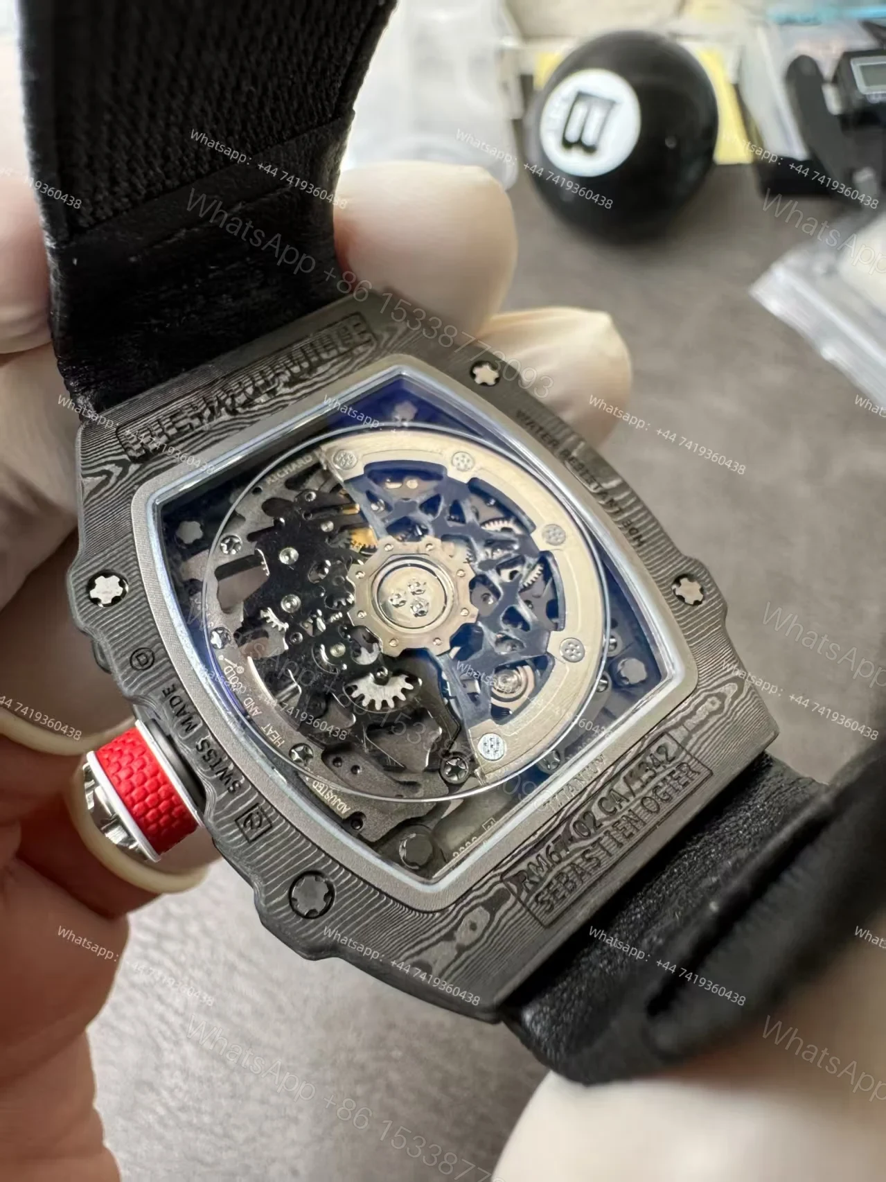 View 14 of Super Clone Richard Mille RM67-02 Carbon TPT Skeleton Tourbillon 1:1 Replica Watch with Black Strap