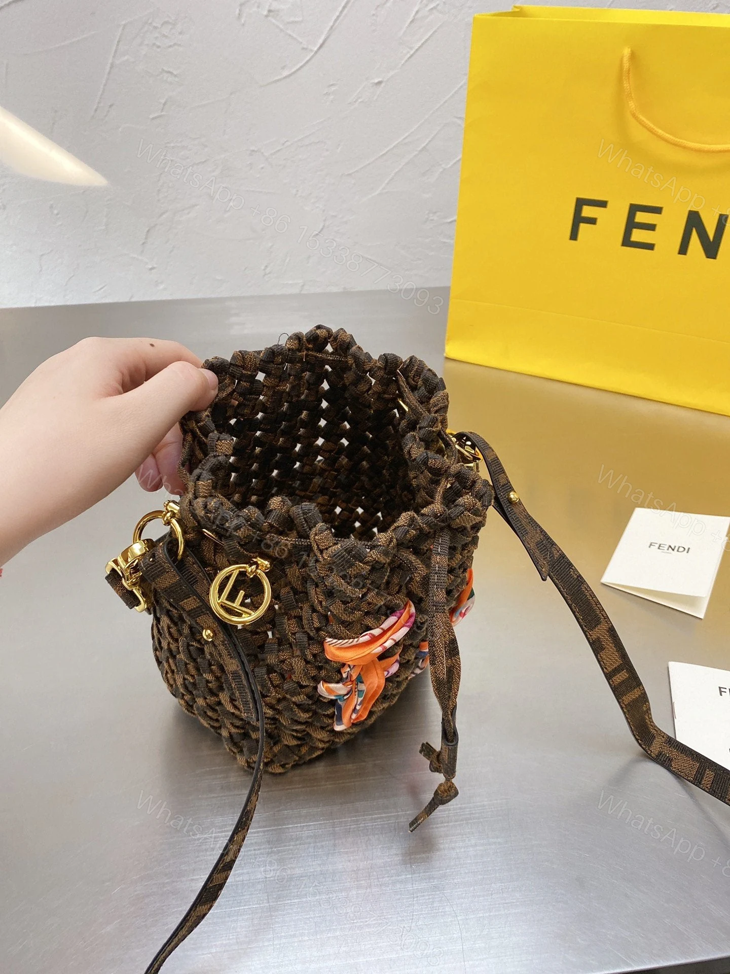 View 3 of Fendi Fendi Mon Tresor FF Jacquard Drawstring Bucket Bag